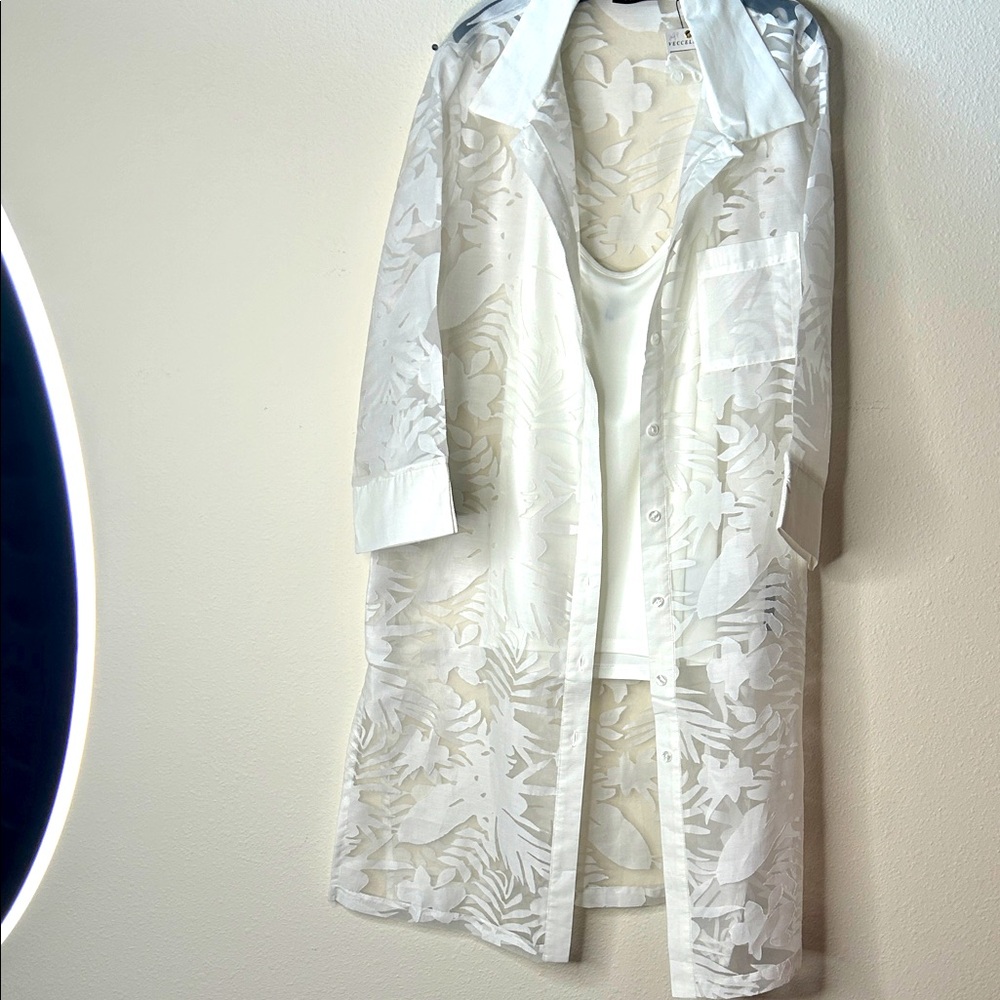 Sheer White Floral Long Button Shirt Dress
